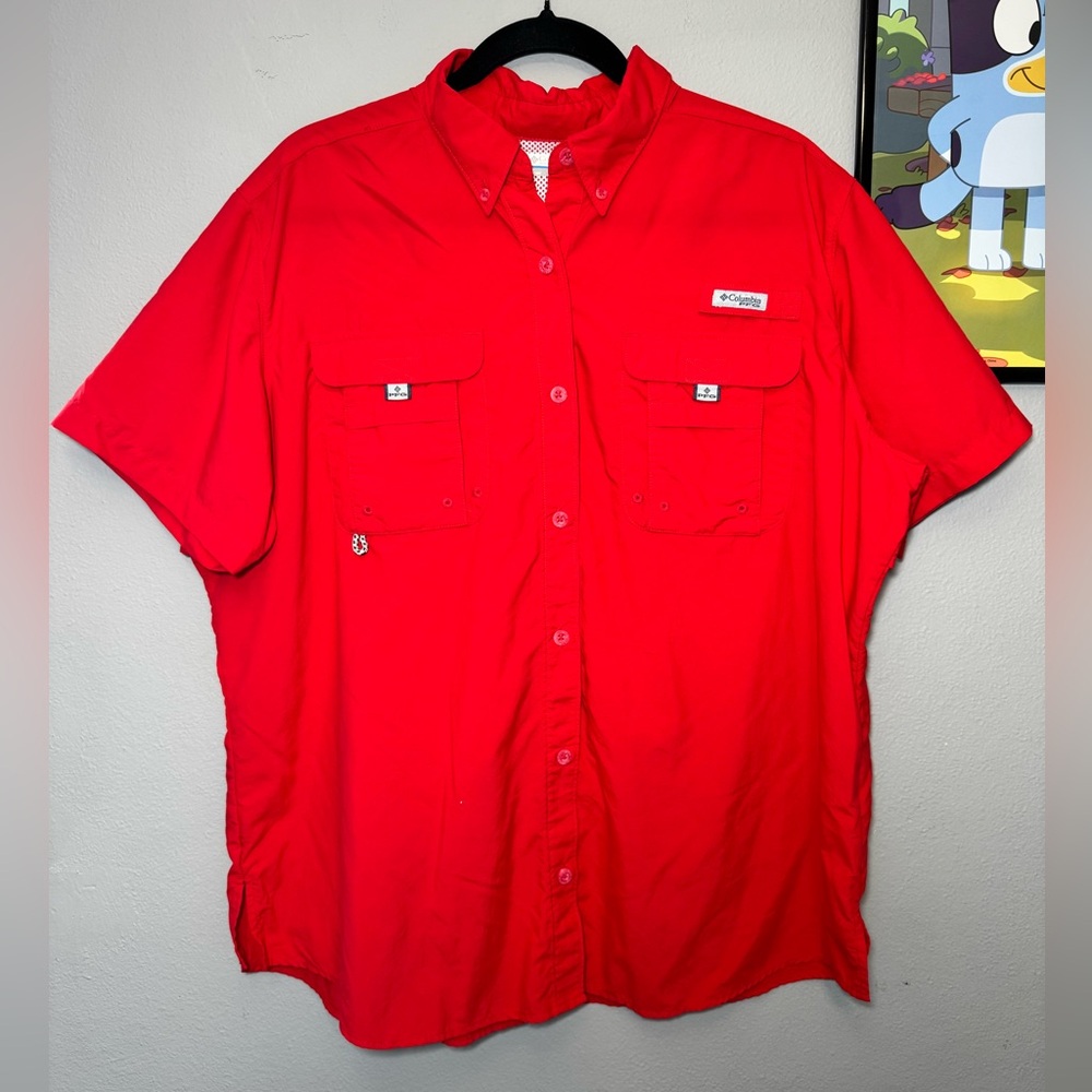 Columbia Mens Red Short Sleeve PFG Button Up Shirt Size 1X NWOT